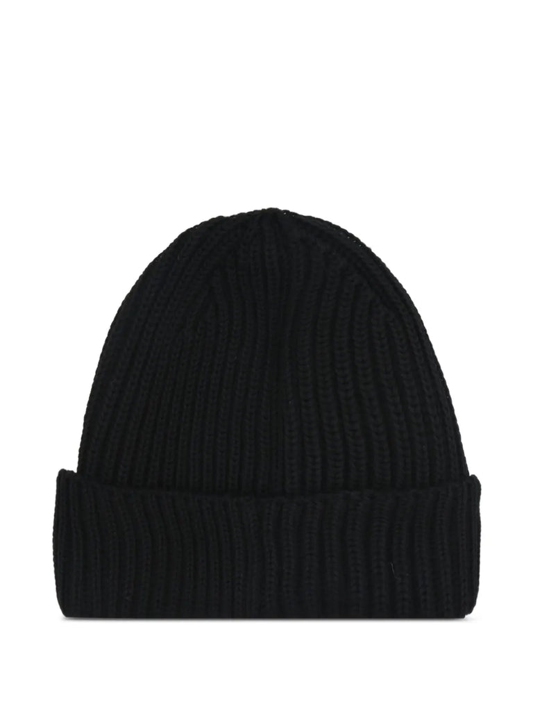 Goggle-lens ribbed beanie