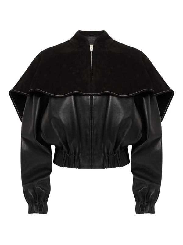 oversized-collar leather jacket