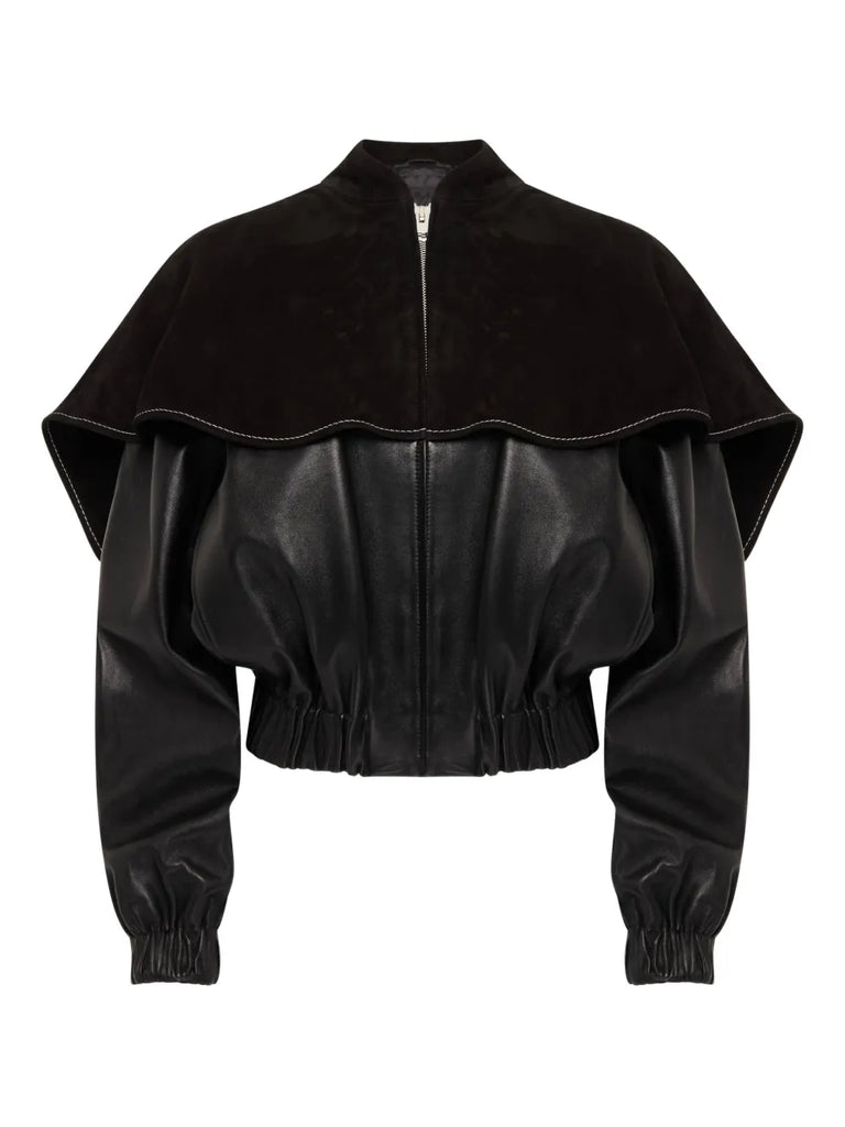 oversized-collar leather jacket