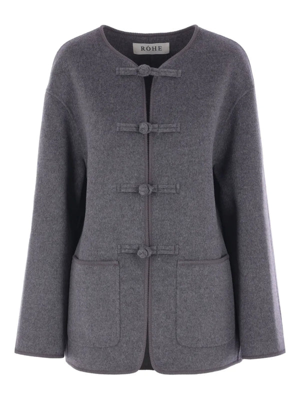 embroidered-trim crew-neck jacket