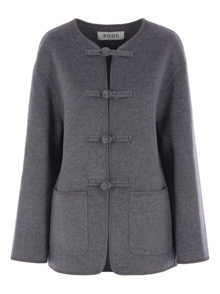 embroidered-trim crew-neck jacket