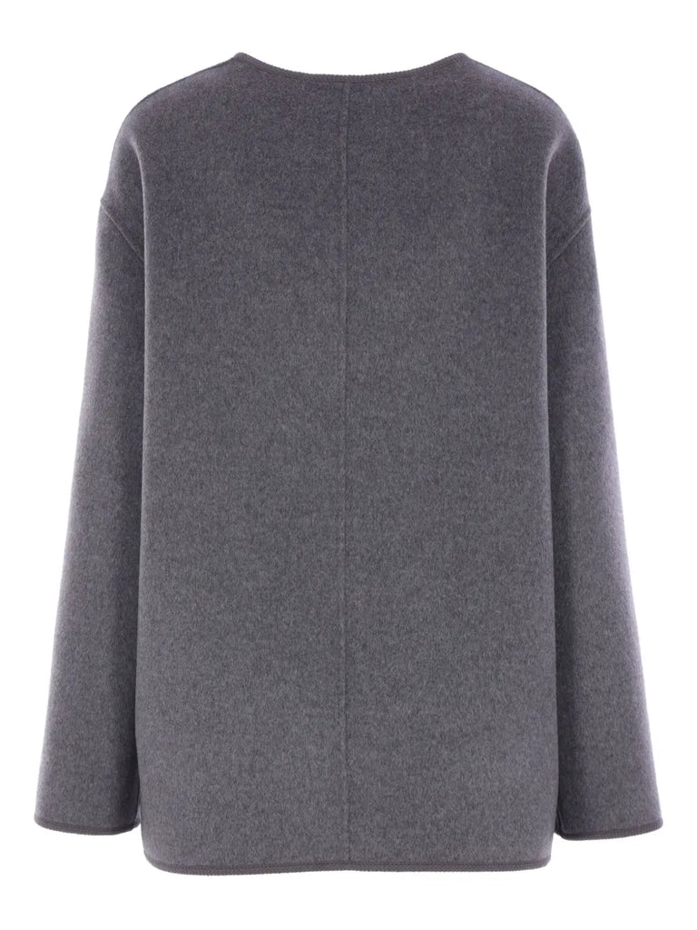 embroidered-trim crew-neck jacket