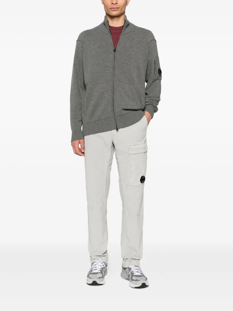 Lens-detail zip-up cardigan
