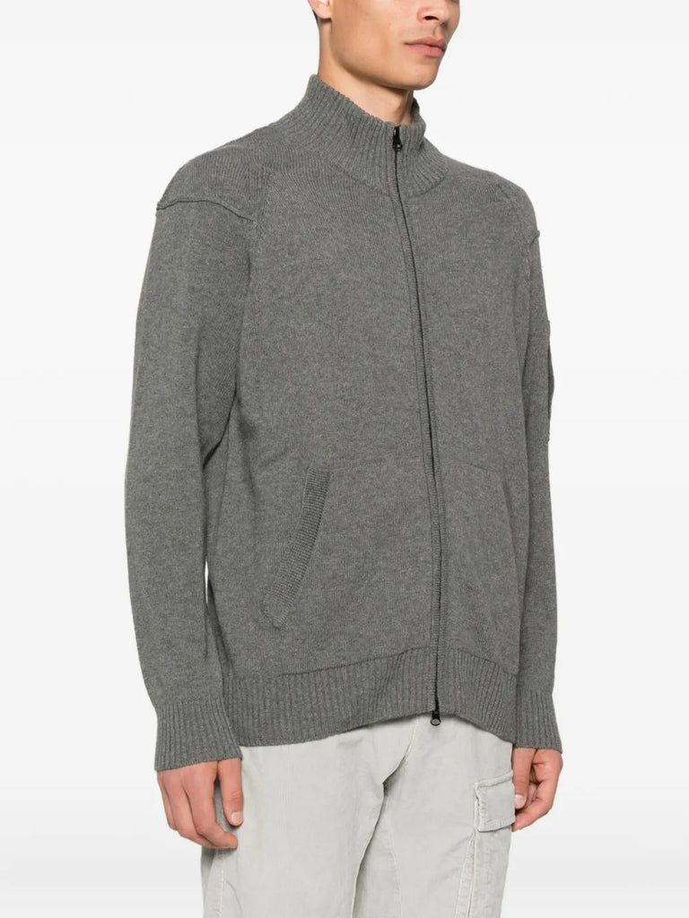 Lens-detail zip-up cardigan