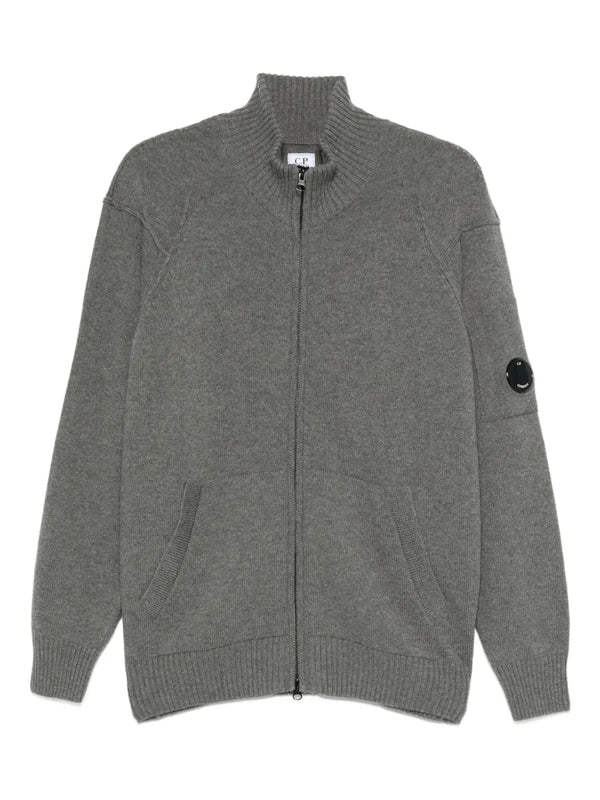 Lens-detail zip-up cardigan