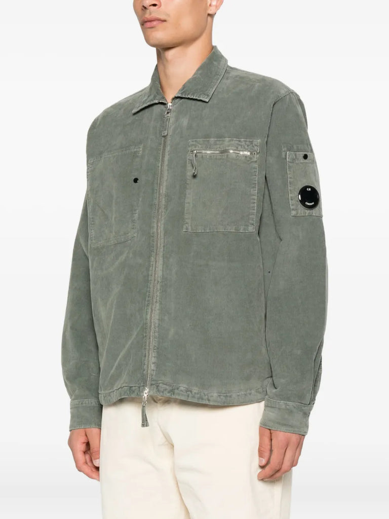Lens-detail corduroy shirt jacket
