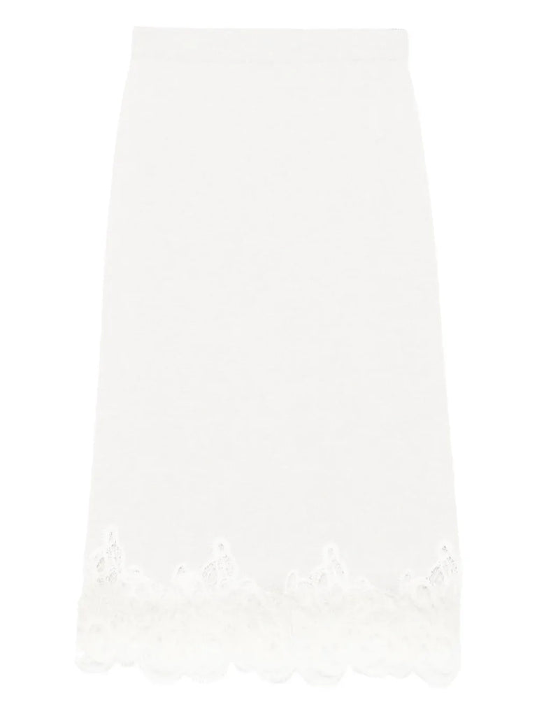 lace-trimmed midi skirt