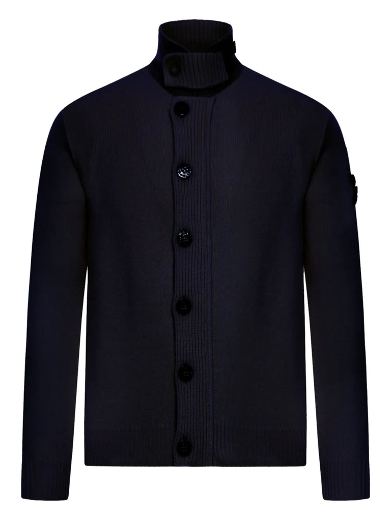 high-neck wool cardigan