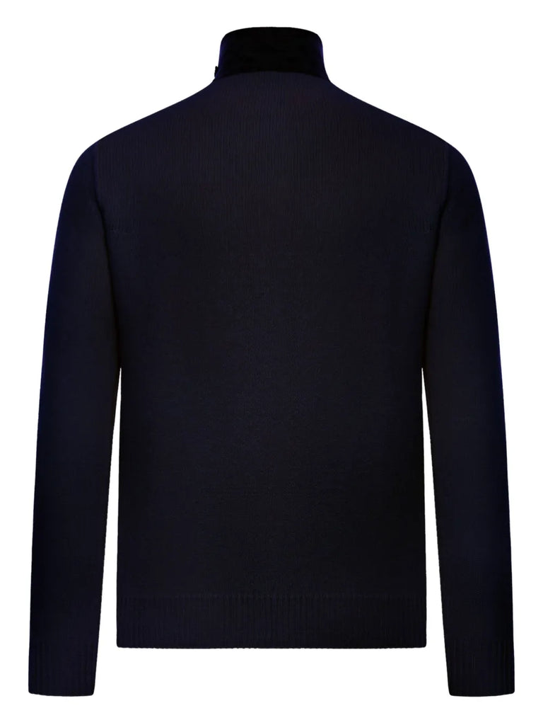 high-neck wool cardigan