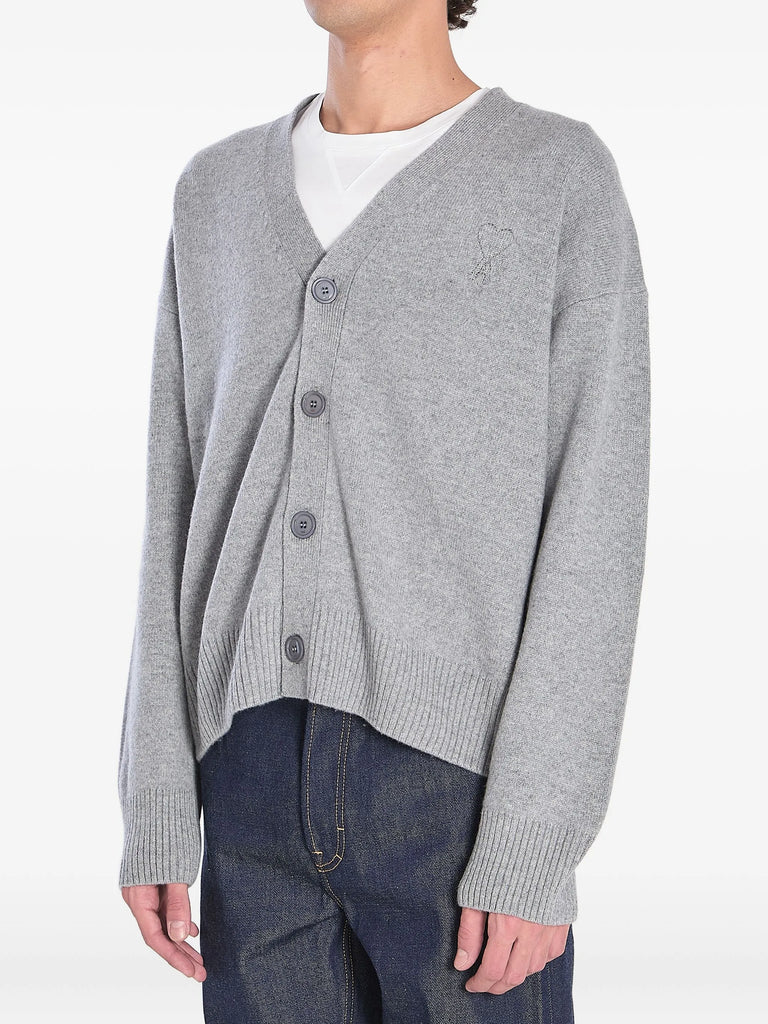 AMI Paris - embroidered-logo button cardigan