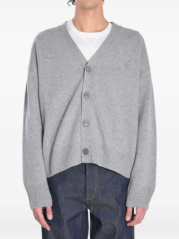 AMI Paris - embroidered-logo button cardigan