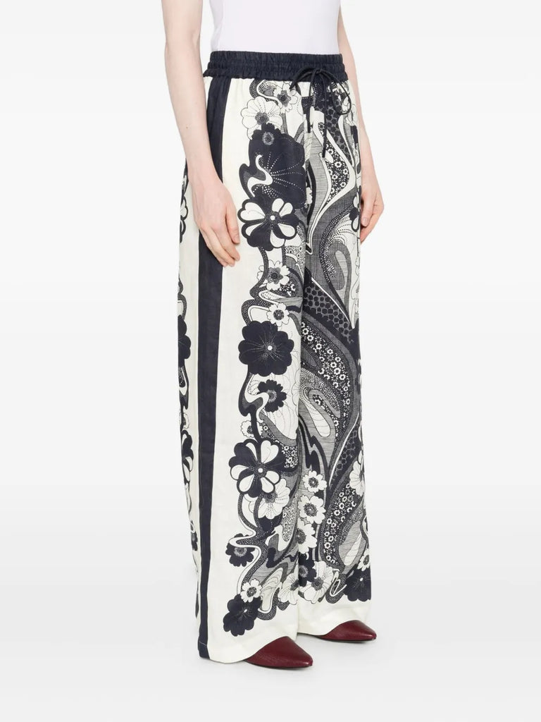 floral-print linen trousers