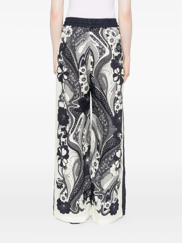 floral-print linen trousers
