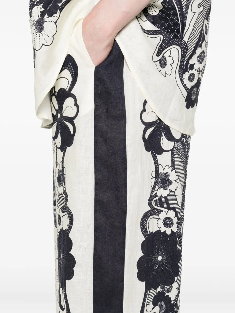 floral-print linen trousers