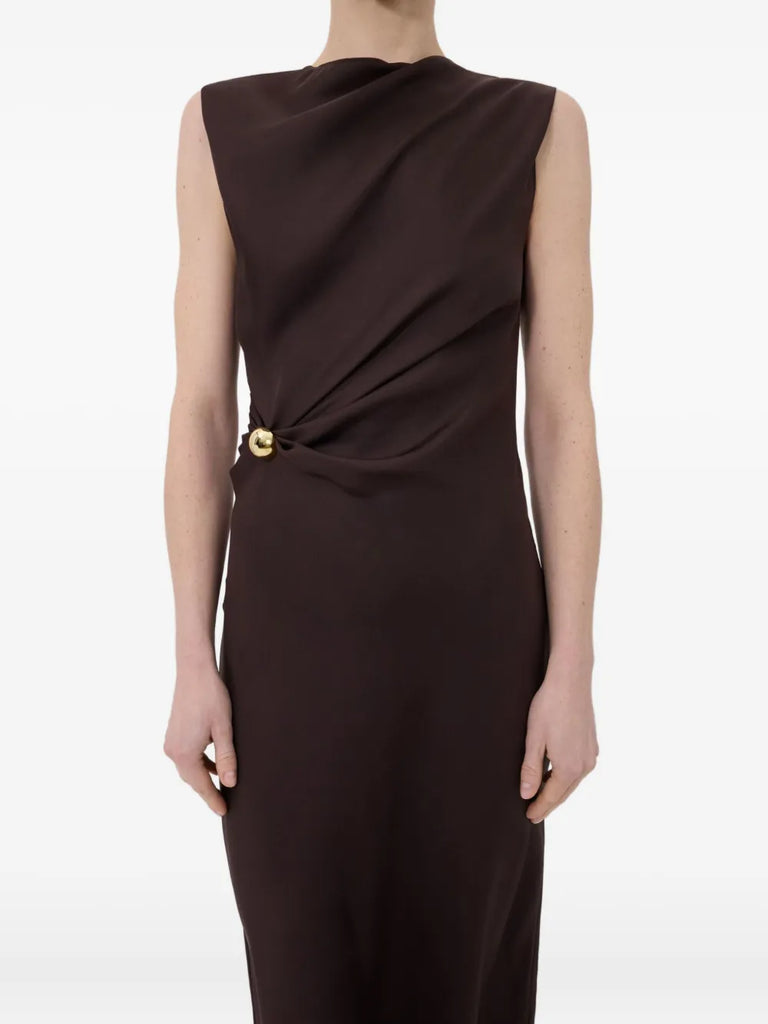 Roan draped metal-ornament midi dress