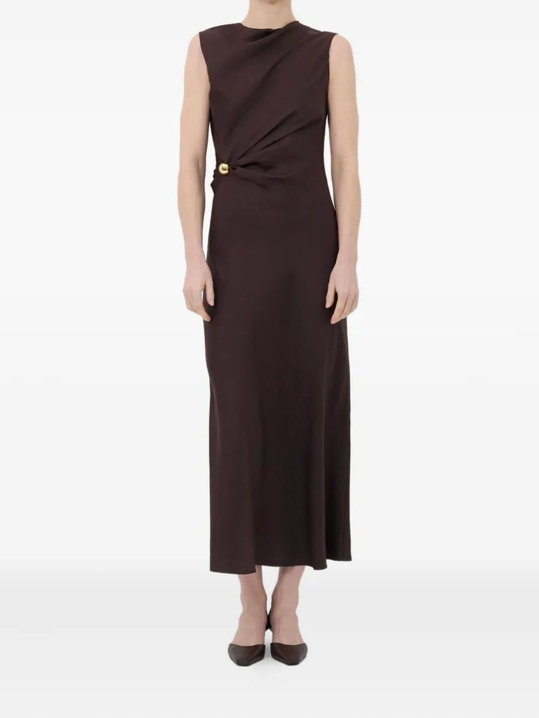 Roan draped metal-ornament midi dress