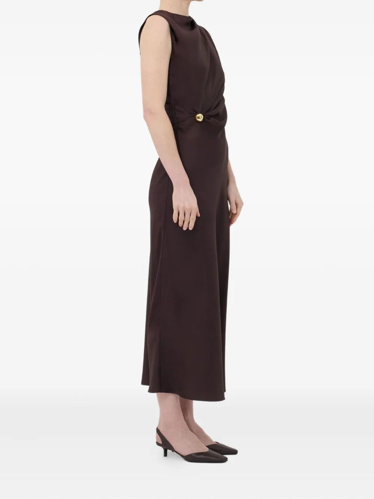 Roan draped metal-ornament midi dress
