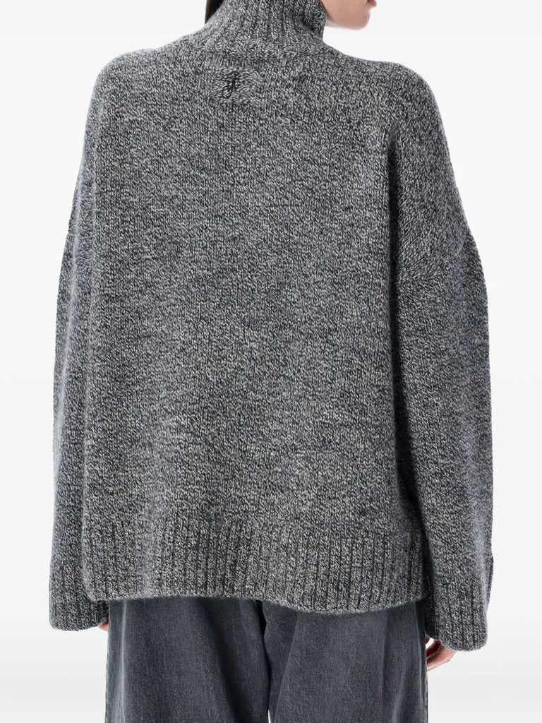 high-neck leather-patch sweater