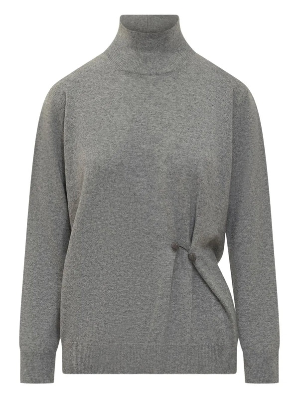 high-neck pin-detail sweater
