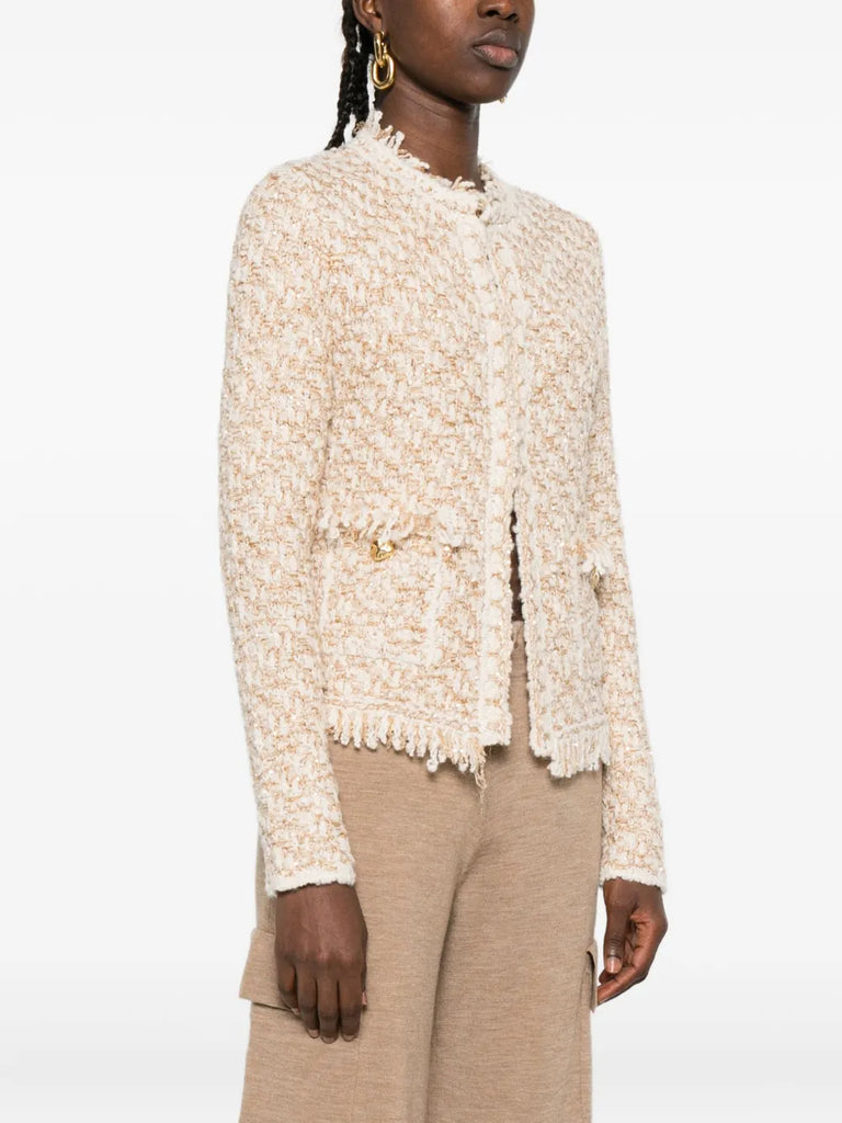 frayed-edge tweed jacket