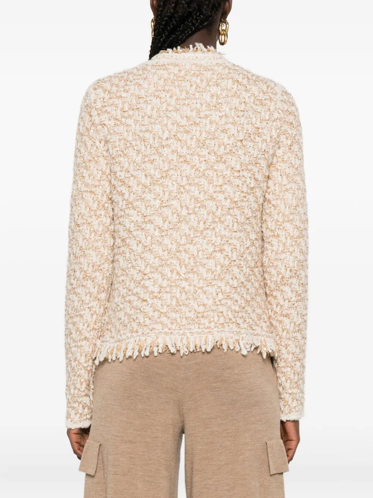 frayed-edge tweed jacket