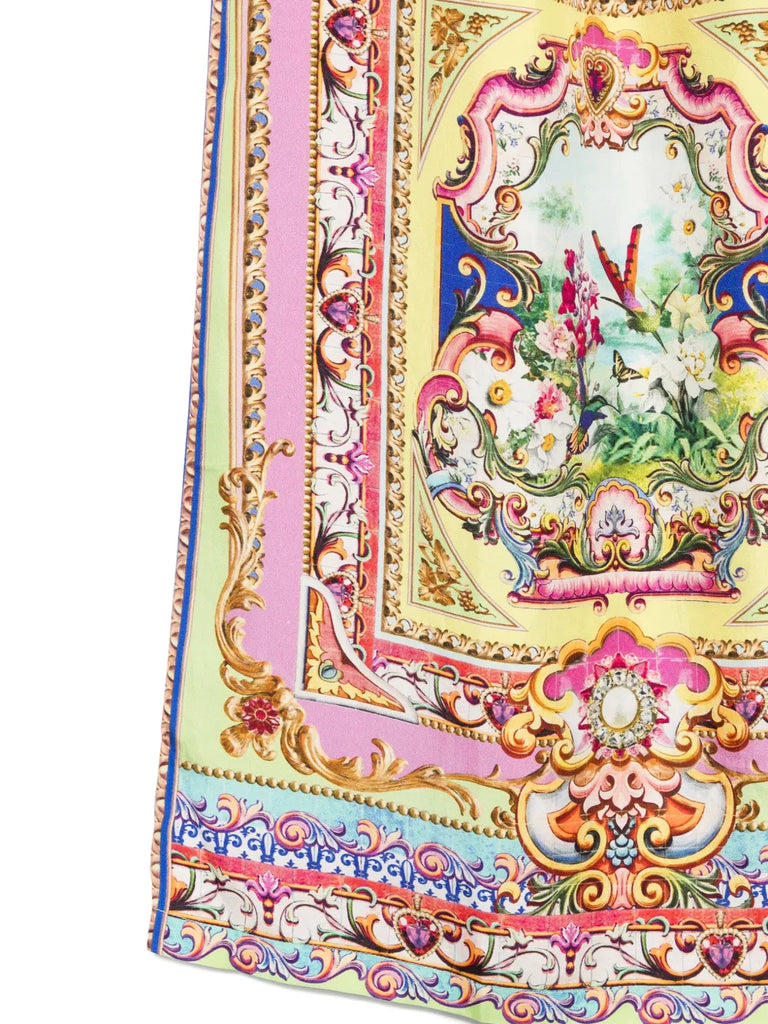 floral-panelled silk trousers