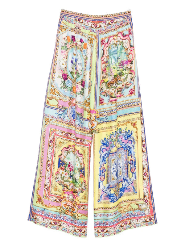 floral-panelled silk trousers