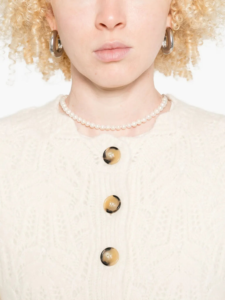 button-front open-knit cardigan