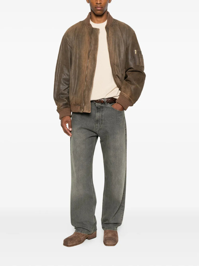 zip-fastening leather jacket