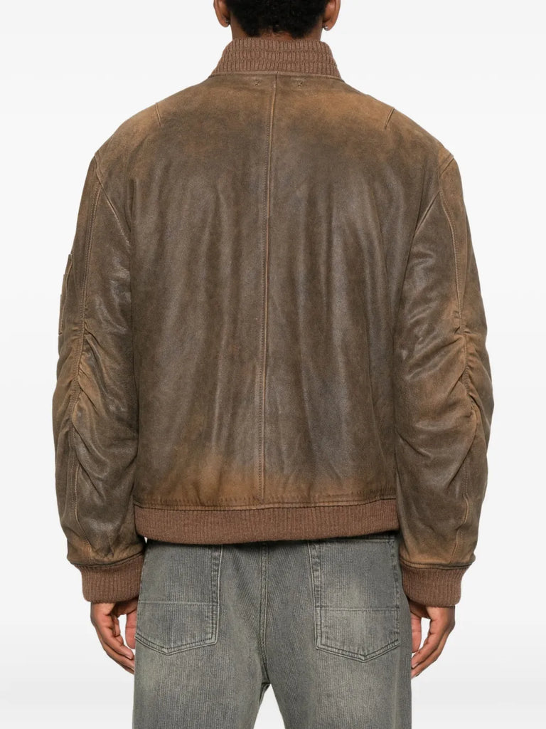 zip-fastening leather jacket