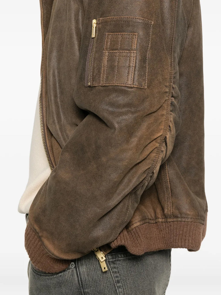 zip-fastening leather jacket