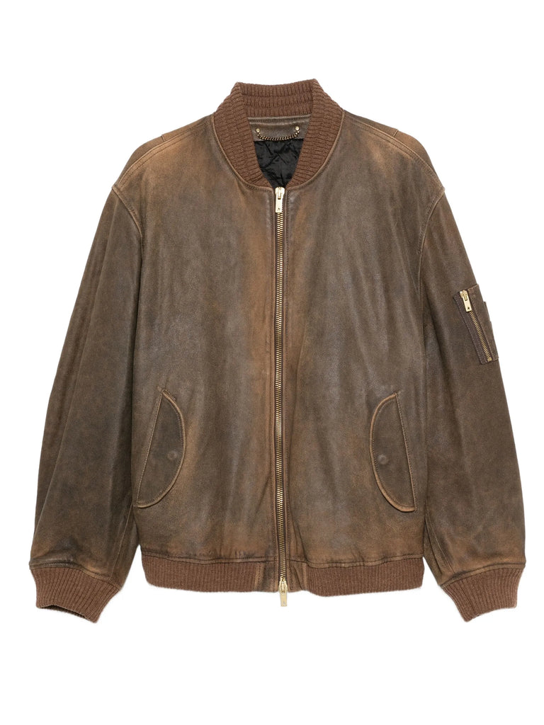 zip-fastening leather jacket