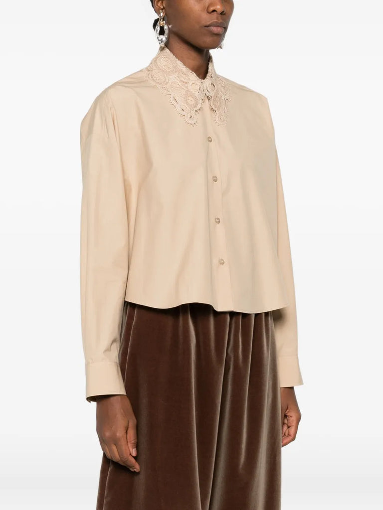 lace-trimmed button-down shirt