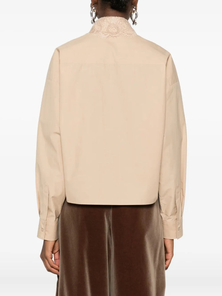lace-trimmed button-down shirt