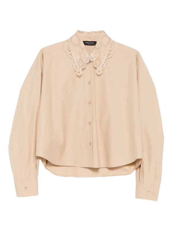 lace-trimmed button-down shirt