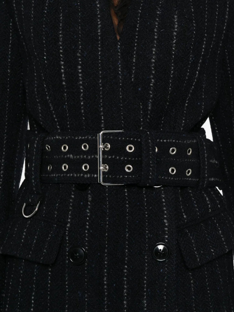 pinstripe belted blazer