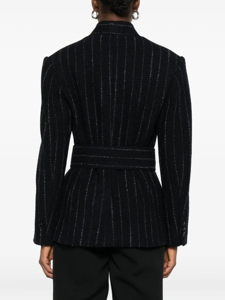 pinstripe belted blazer
