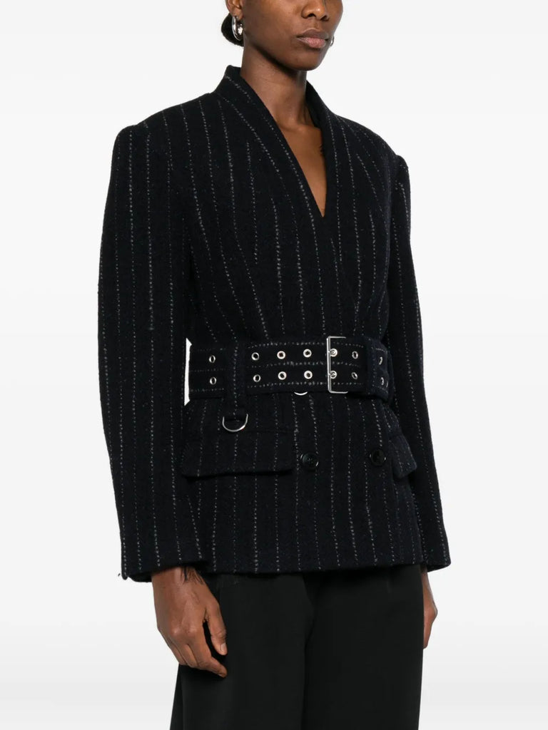 pinstripe belted blazer