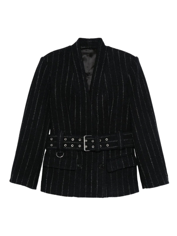 pinstripe belted blazer
