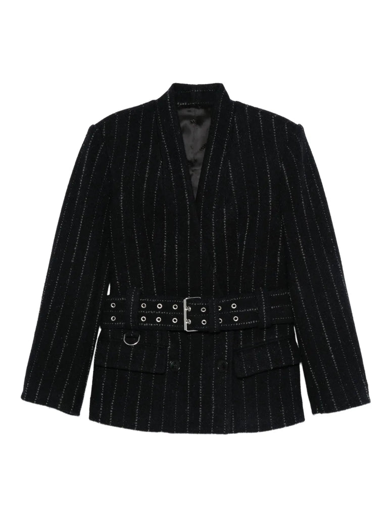 pinstripe belted blazer