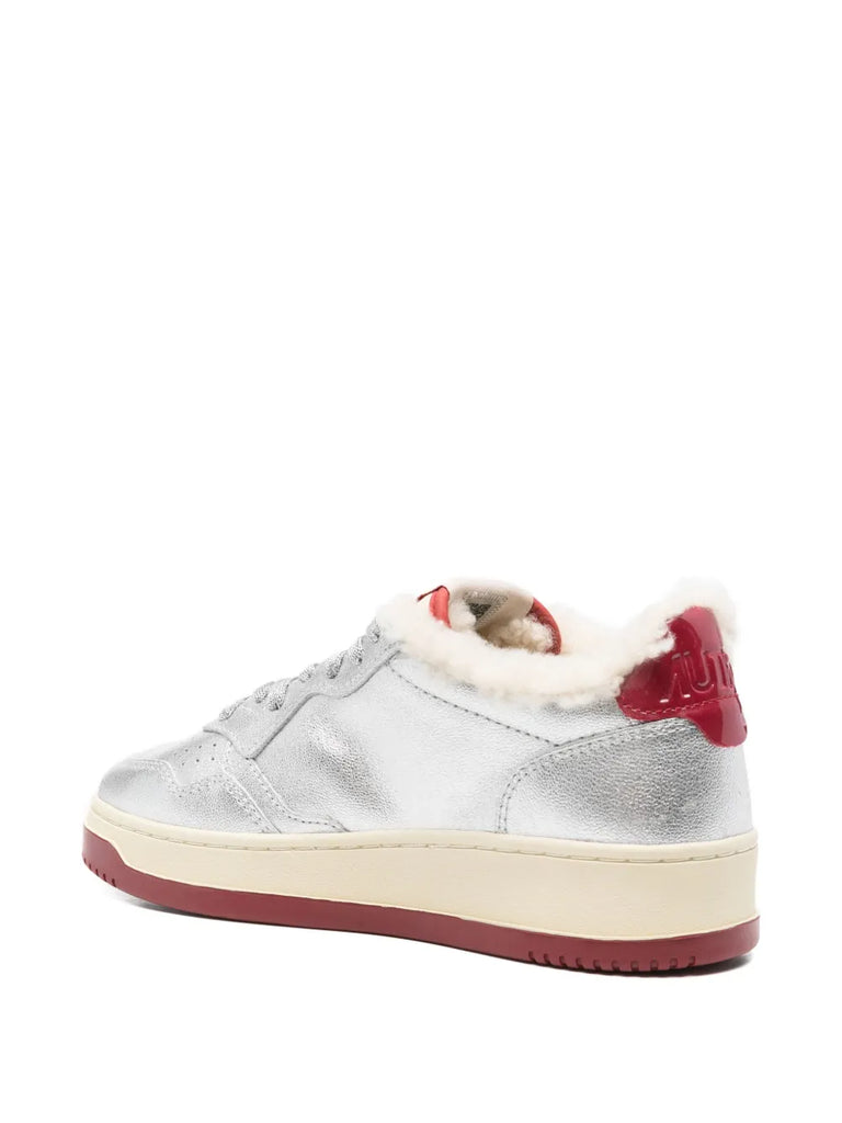 metallic leather shearling trainers