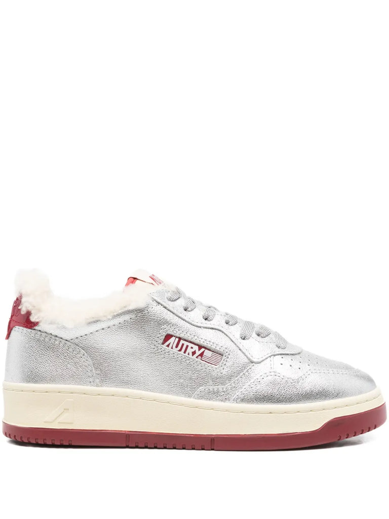 metallic leather shearling trainers