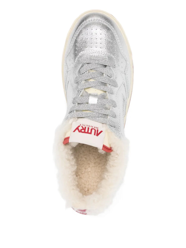 metallic leather shearling trainers