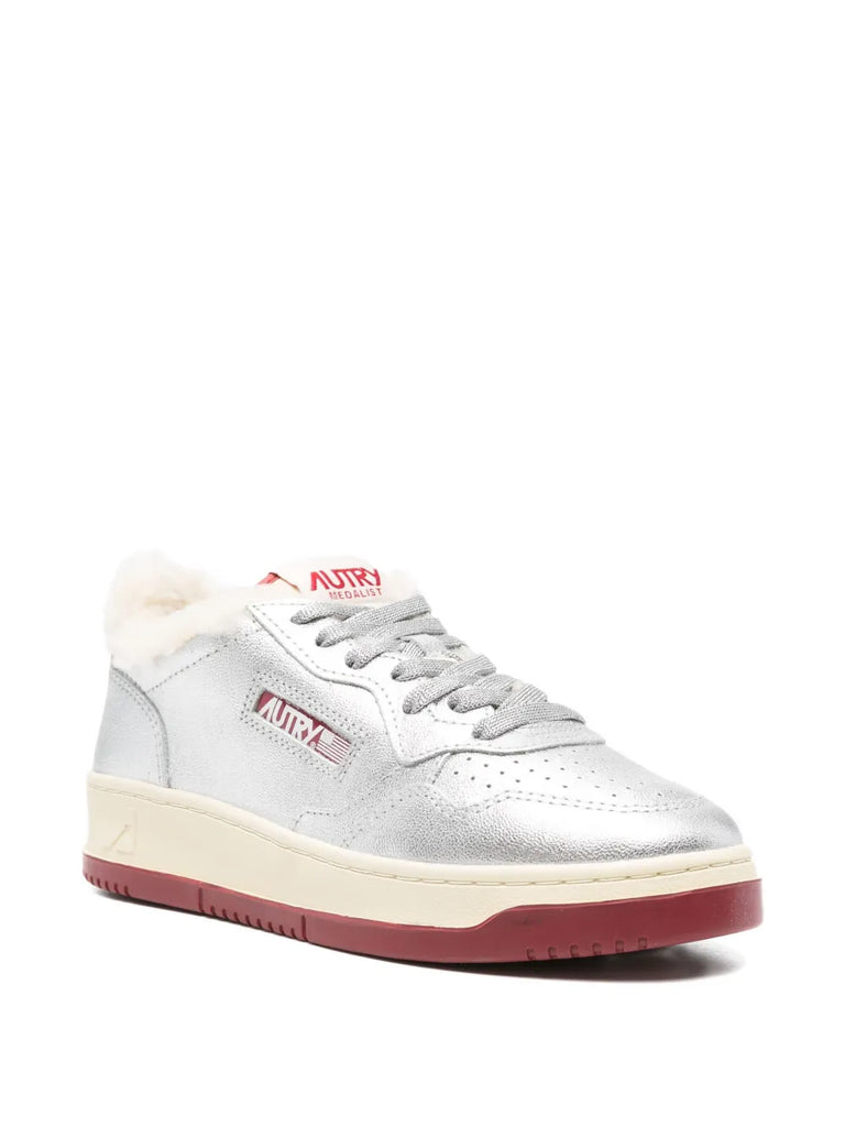 metallic leather shearling trainers