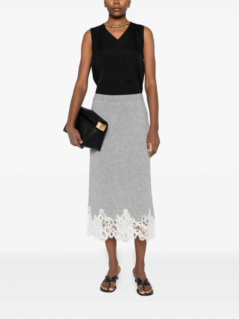 lace-trimmed pencil skirt