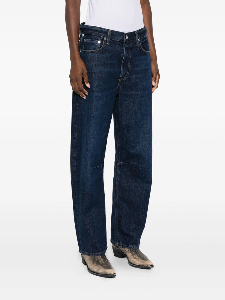 button-fastening wide-leg jeans