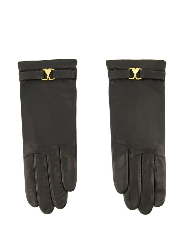 heart-buckle leather gloves