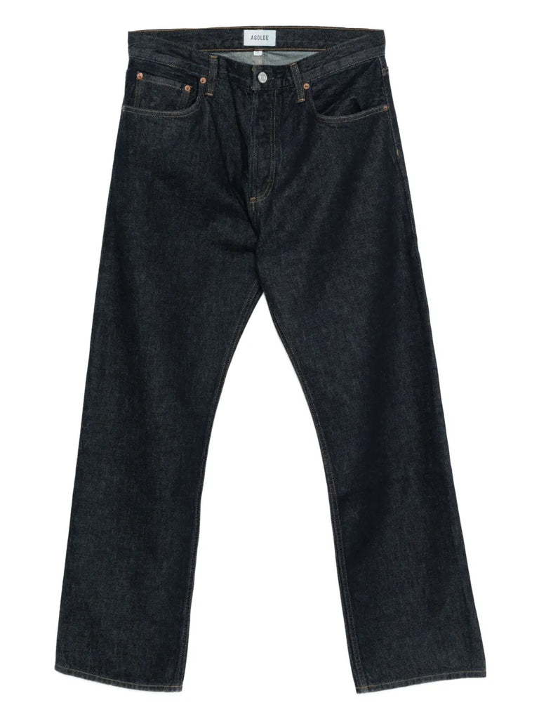 pocketed denim straight-leg jeans