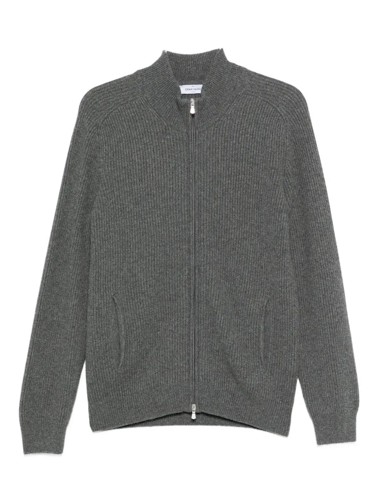 ribbed zip-up cardigan