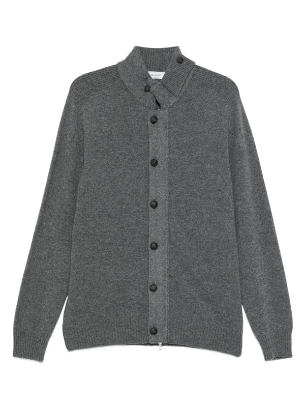 high-neck buttoned cardigan